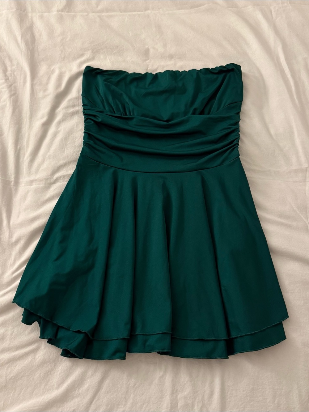 Mini ruffle green party strapless mini dress in XL